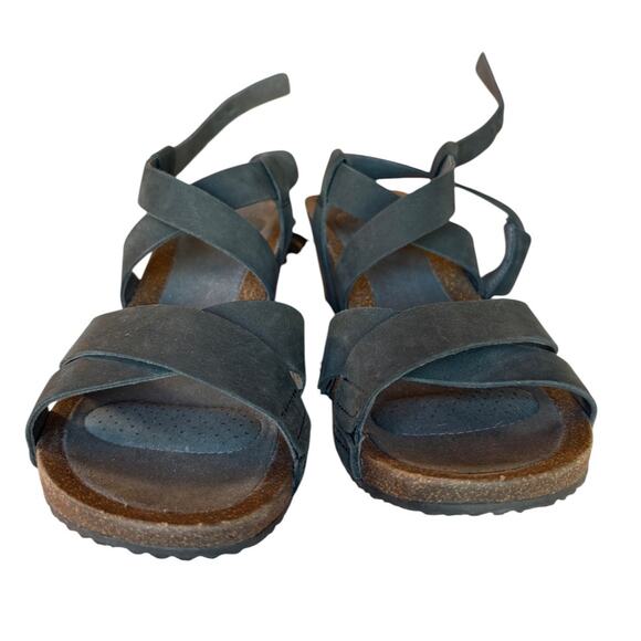 Teva Matte Black Mahonia Cork Sole Wedge Cross Strap Sandals w Buckles size 7 - Picture 8 of 16